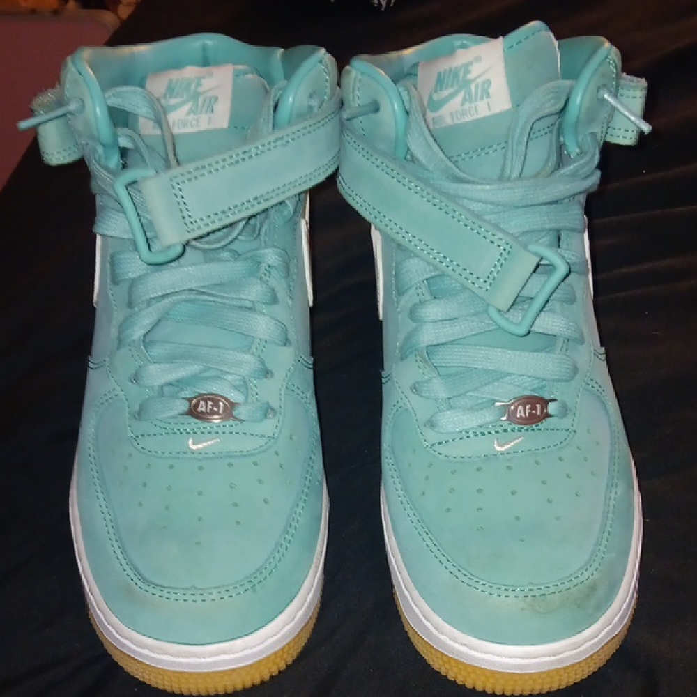 Nike Air Force 1 High Top Sneakers - Aqua and White